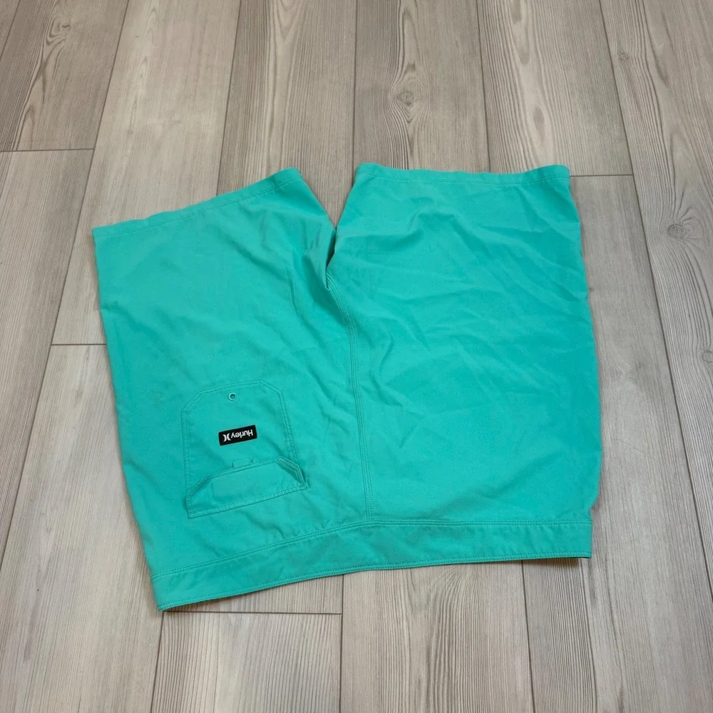 Hurley Mens Board Shorts Size 34 Teal Green Surf Swim Trunks Solid Beachwear